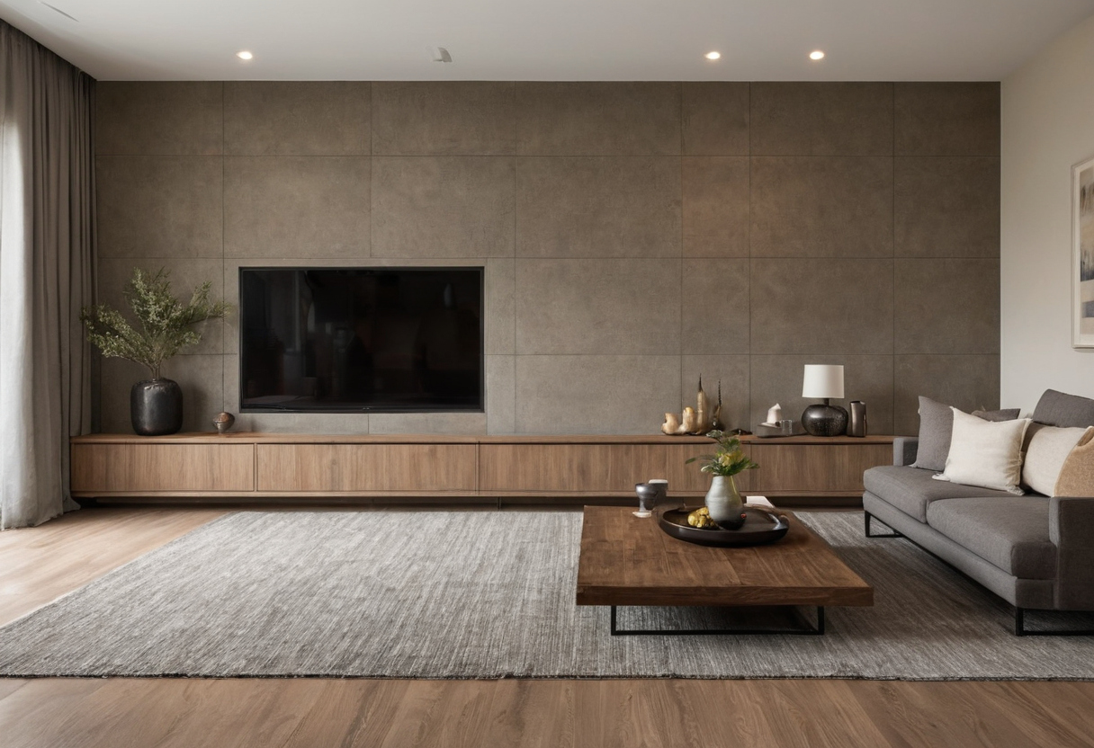 What does landed and installed cost add to a luxury living room budget shown in a luxury residential interior